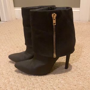 Black with gold zipper ankle boots